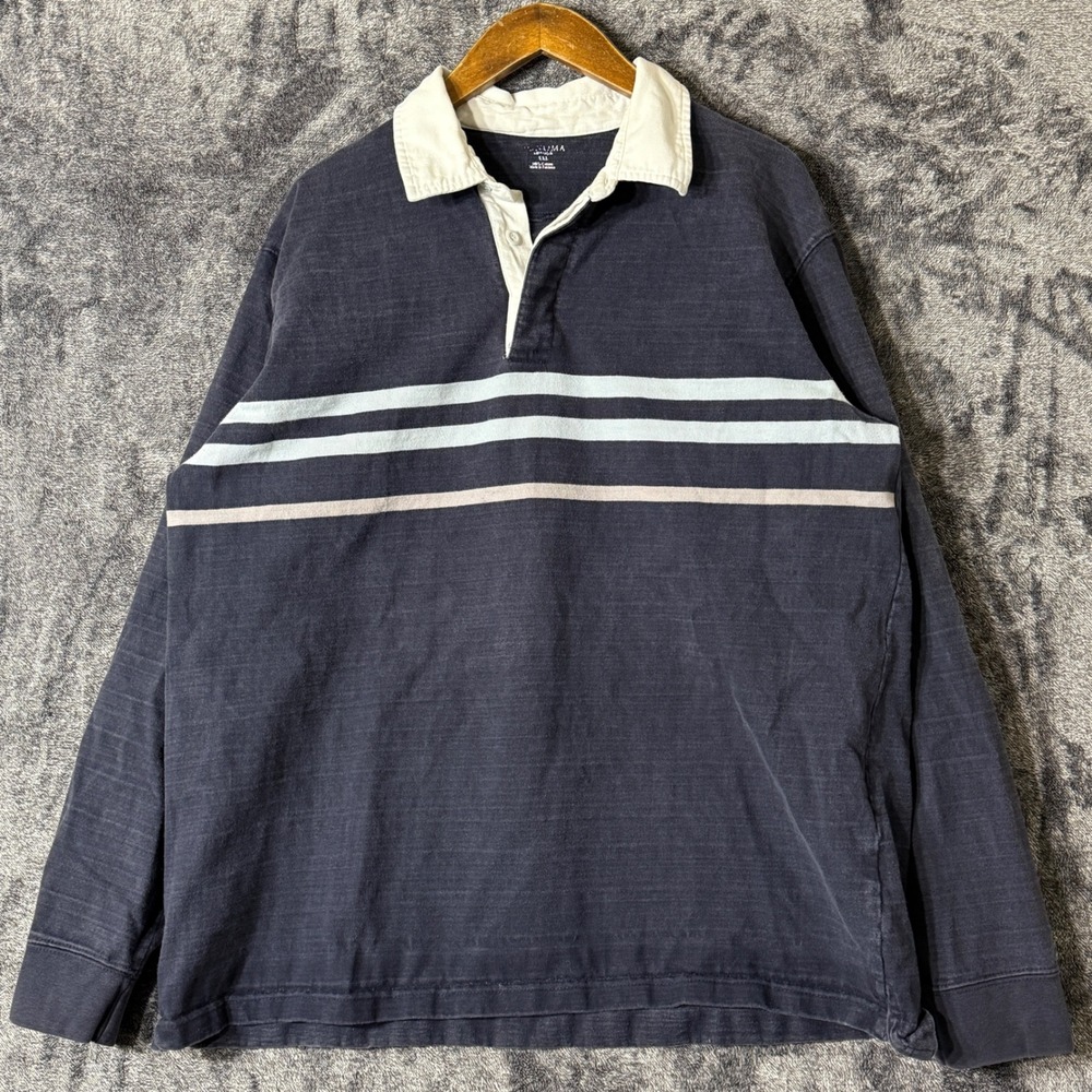 SONOMA Mens Rugby‎ Polo Shirt Navy Blue Striped XL Long Sleeve Preppy Classic